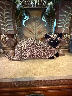 Leopard Print Cat Plush Pillow - Decorative Accent